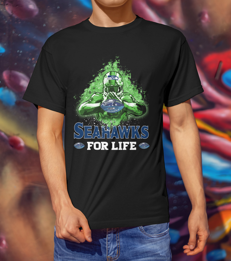 Seahawks For Life Seattle Football Fan Art Green Splash T-Shirt