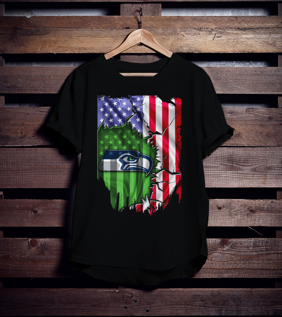 Seattle Seahawks American Flag Torn T-Shirt