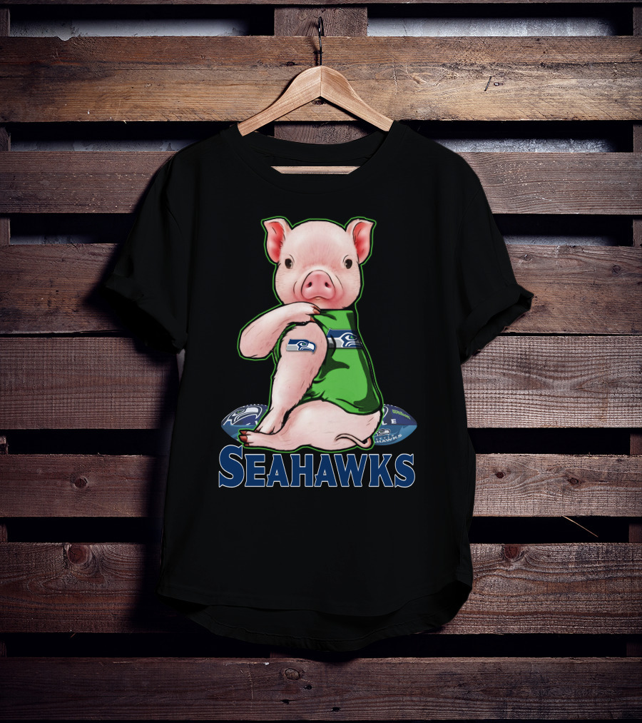 Pig Wearing Seattle Seahawks Jersey With Team T-Shirt