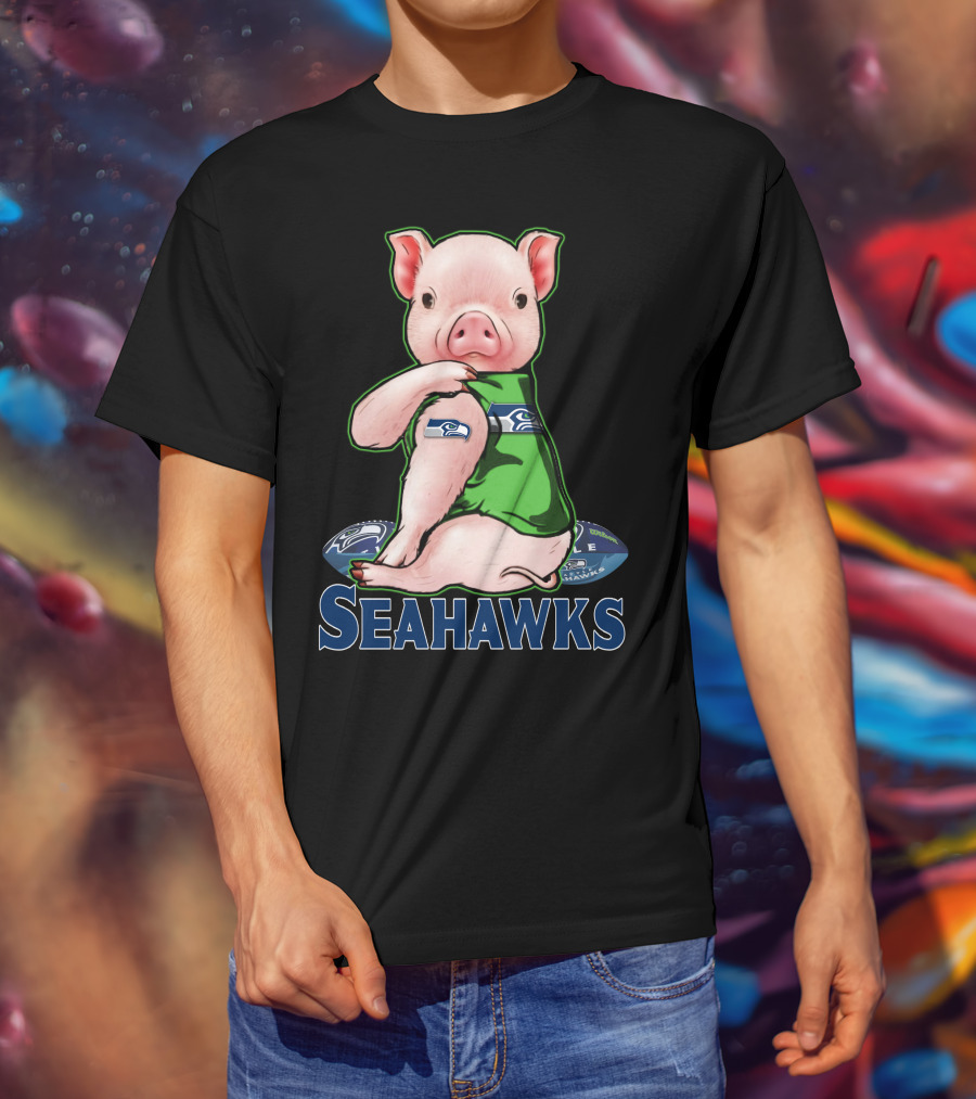 Pig Wearing Seattle Seahawks Jersey With Team T-Shirt