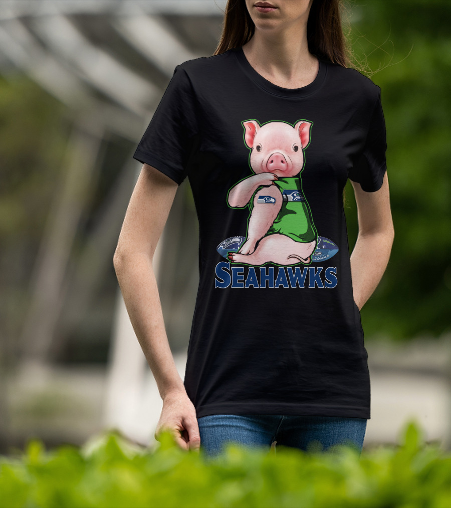 Pig Wearing Seattle Seahawks Jersey With Team T-Shirt