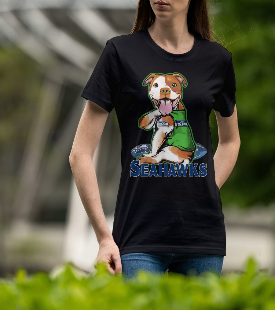 Pittbull Seattle Seahawks Fan Dog T-Shirt
