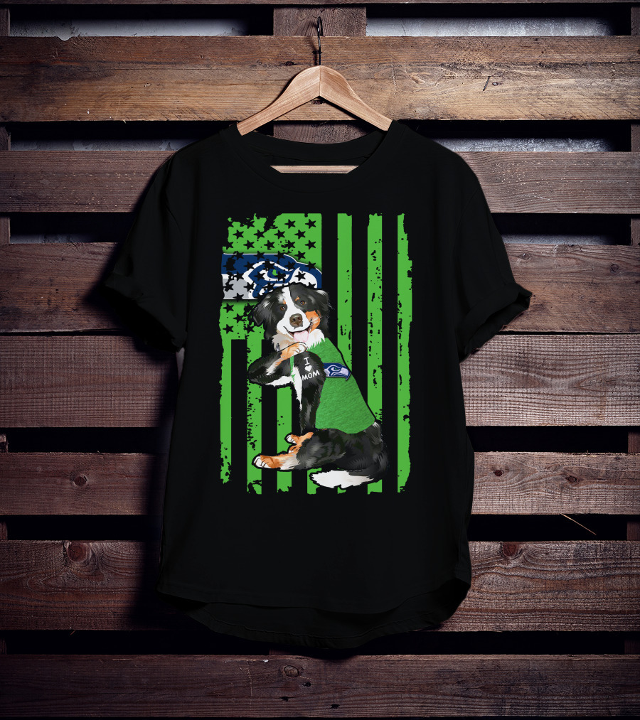 Border Collie I Love Mom Seattle Seahawks Dog T-Shirt