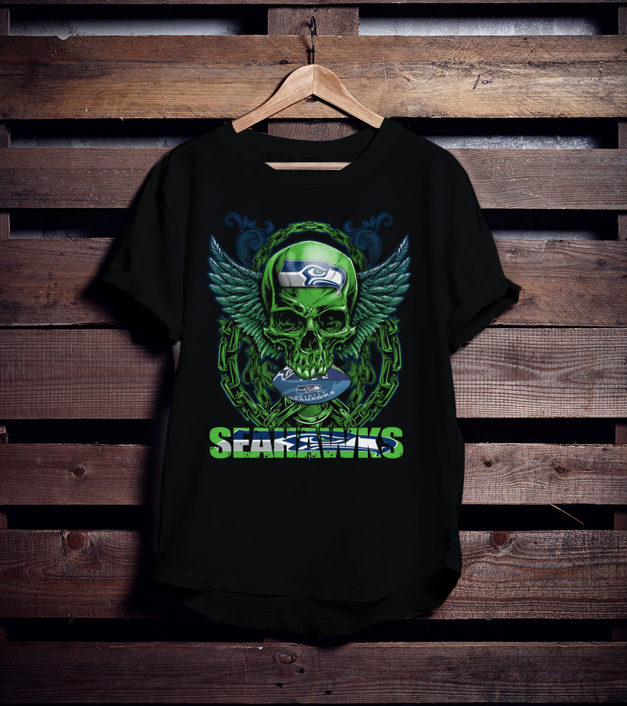 Seattle Seahawks Skull With Winged T-Shirt