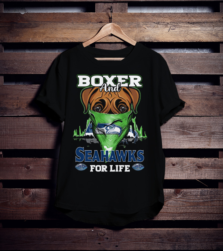Boxer And Seahawks For Life Seahawks Mask Green Blue Dog Fan T-Shirt