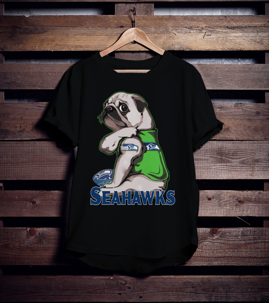 Pug Wearing Seattle Seahawks Jersey T-Shirt