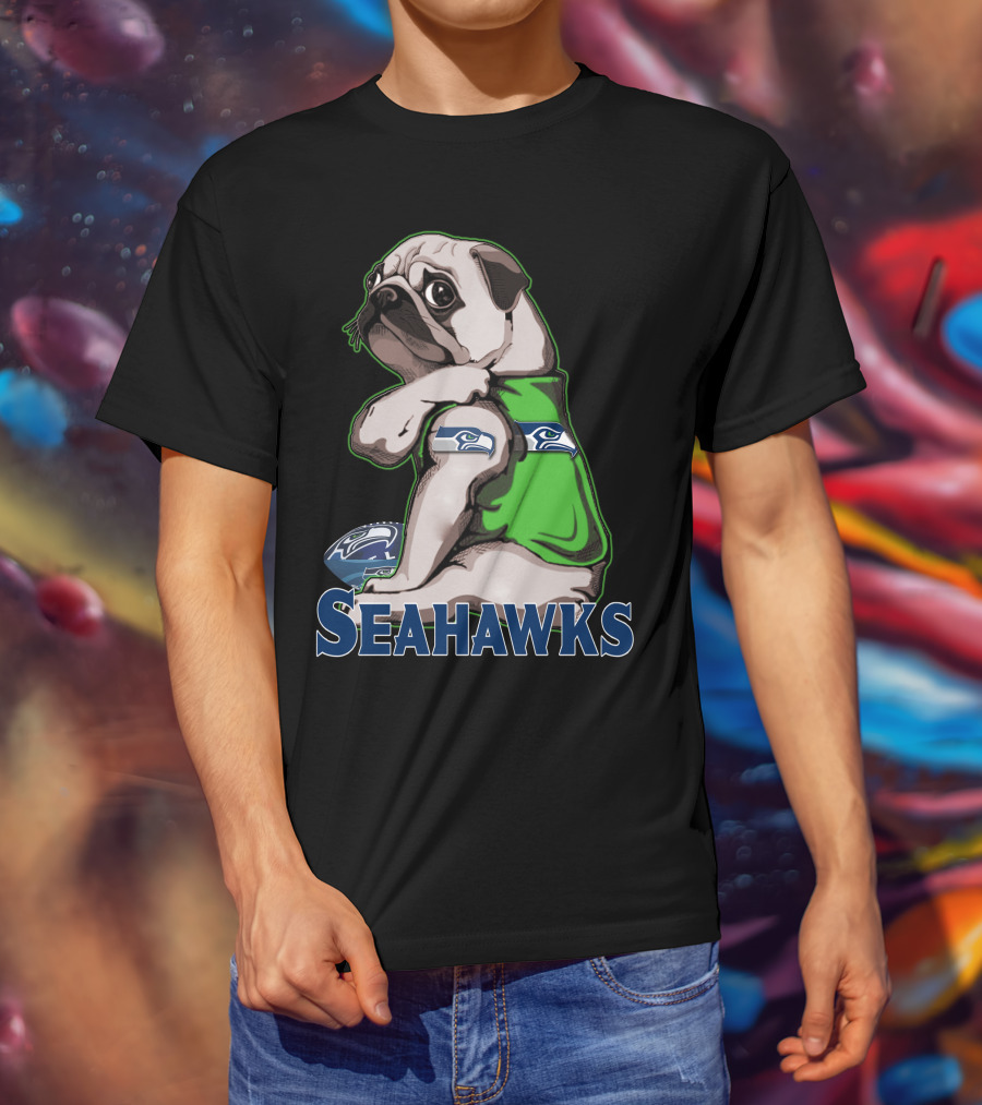 Pug Wearing Seattle Seahawks Jersey T-Shirt