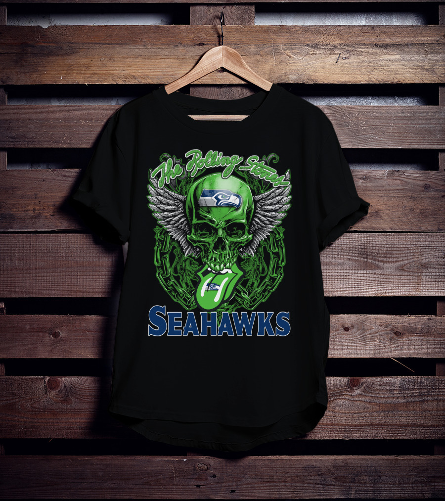 The Rolling Stones Seahawks Skull With Wings And Logos T-Shirt