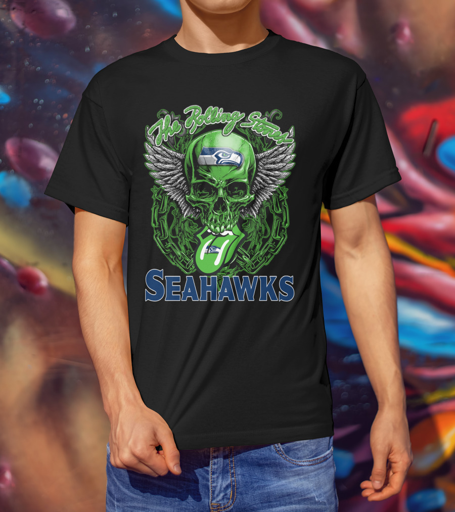 The Rolling Stones Seahawks Skull With Wings And Logos T-Shirt