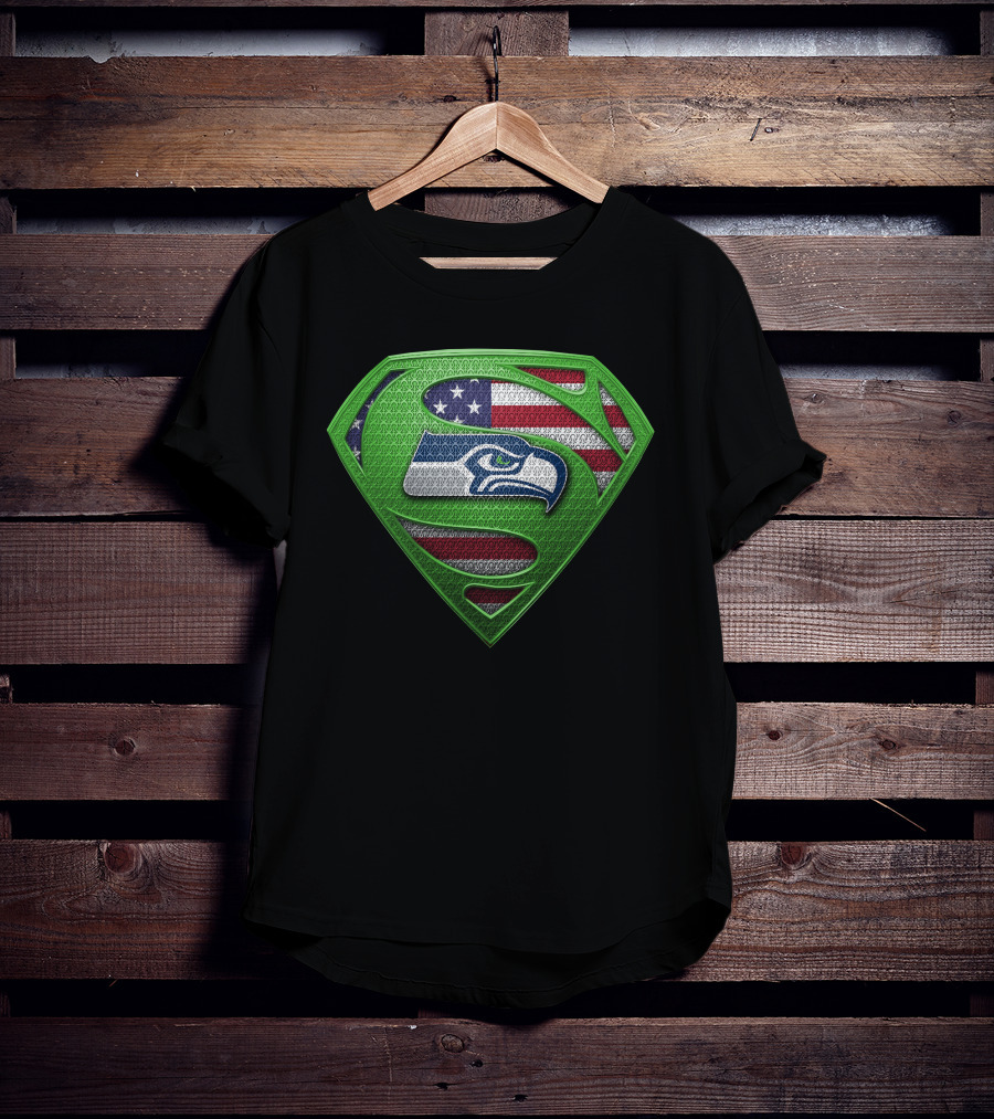 Seattle Seahawks American Flag Superhero T-Shirt