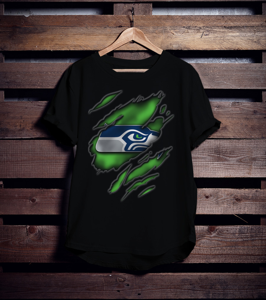 Torn V3 Seattle Seahawks Logo On Green T-Shirt
