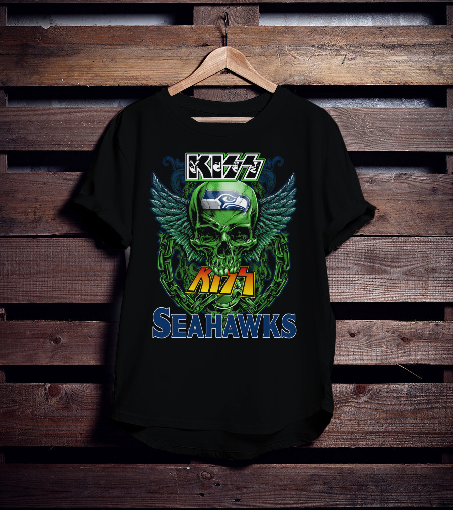 Kiss Seahawks Skull Logo Seattle Seahawks T-Shirt