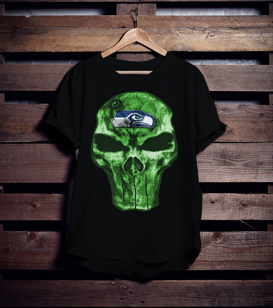 Seattle Seahawks Green Skull Design V4 T-Shirt