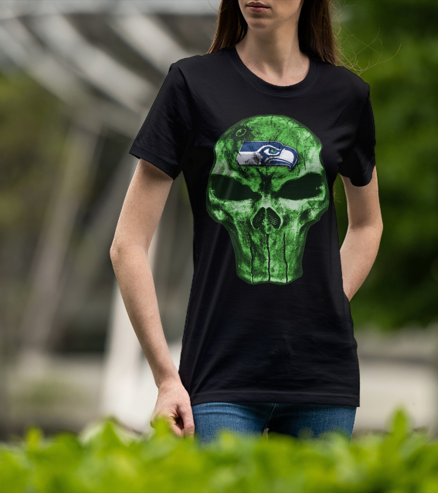 Seattle Seahawks Green Skull Design V4 T-Shirt