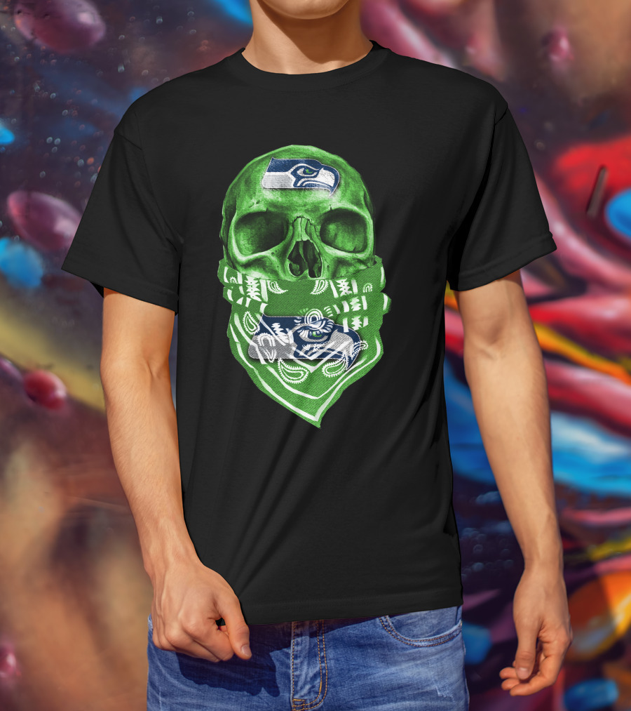 Skull V5 Seattle Seahawks Logo Bandana T-Shirt
