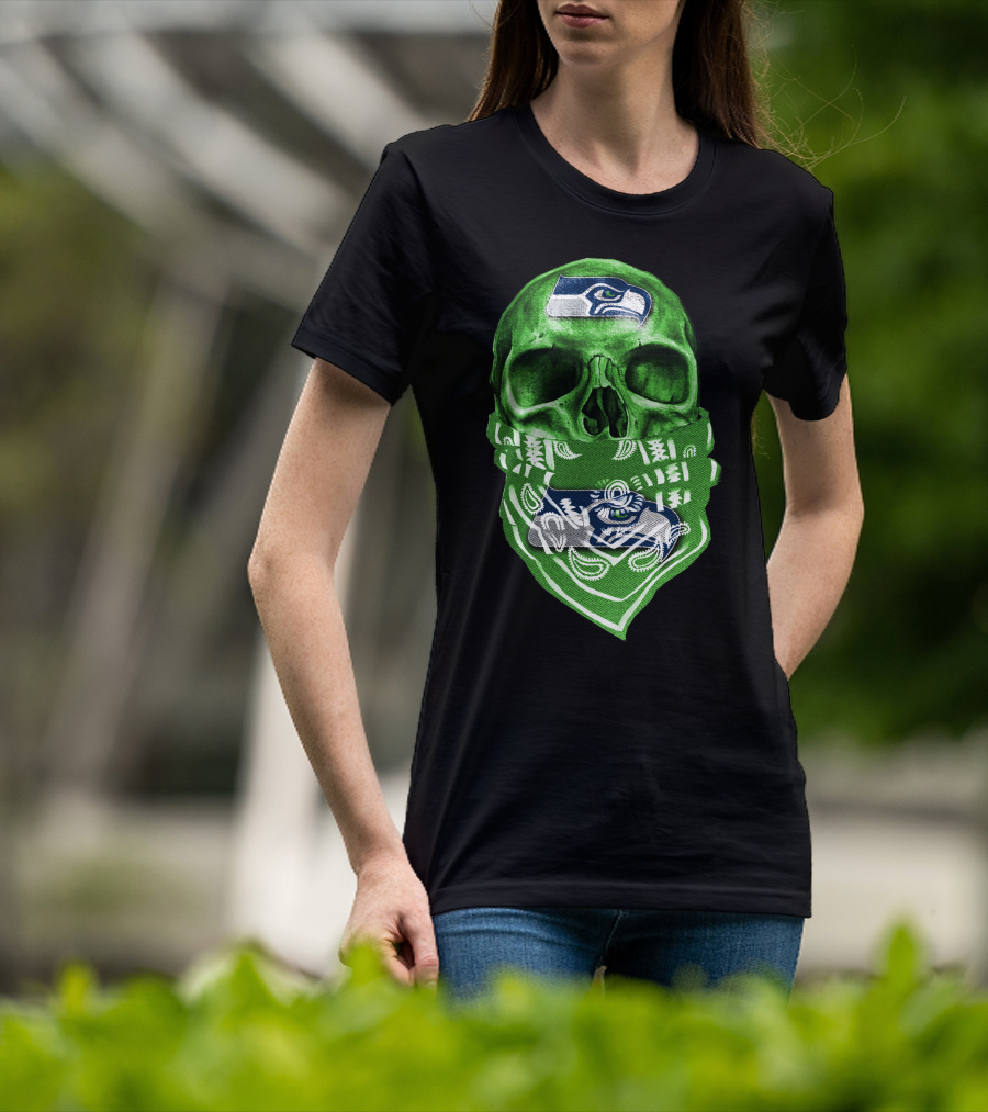 Skull V5 Seattle Seahawks Logo Bandana T-Shirt