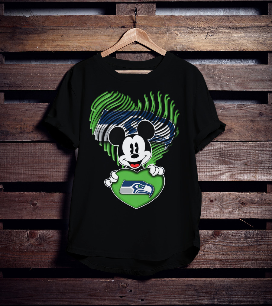 Mickey Mouse Heart Green With Seattle Seahawks T-Shirt
