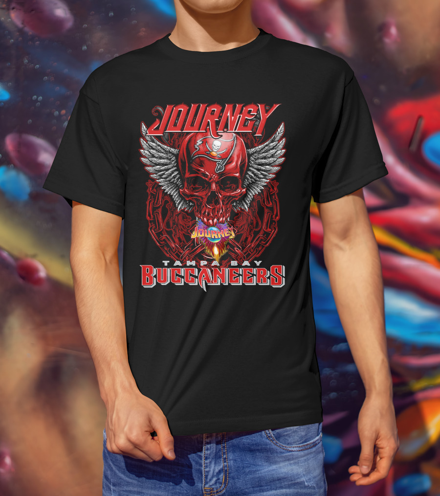 Journey Tampa Bay Buccaneers Skull Wings Chain Flame T-Shirt