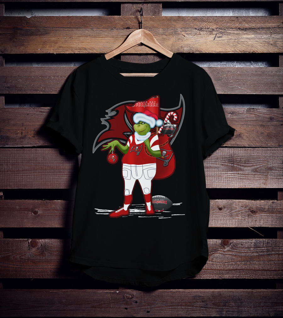 Grinchxmas Tampa Bay Buccaneers Santa Hat Football Holiday T-Shirt