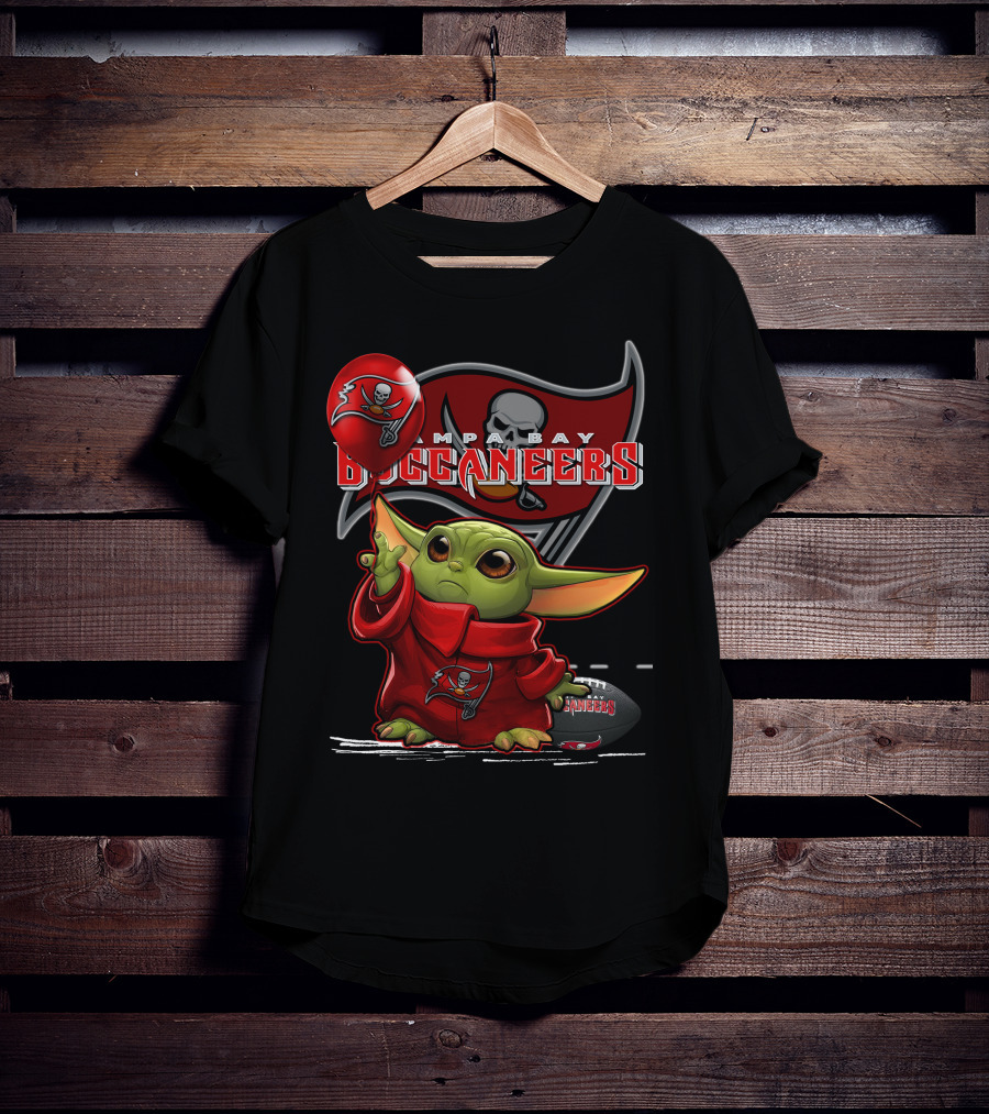 Yoda Holding Buccaneers Balloon With Tampa Bay Buccaneers T-Shirt