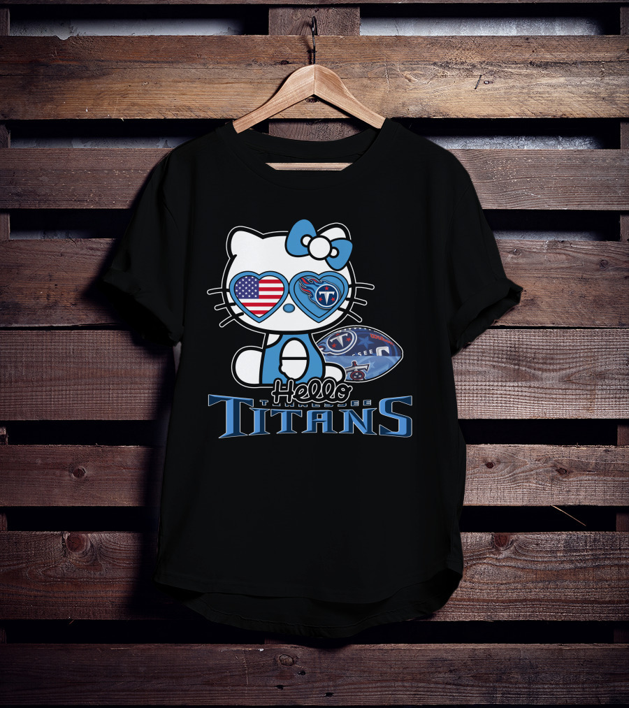 Hello Kitty Tennessee Titans Football American Flag T-Shirt