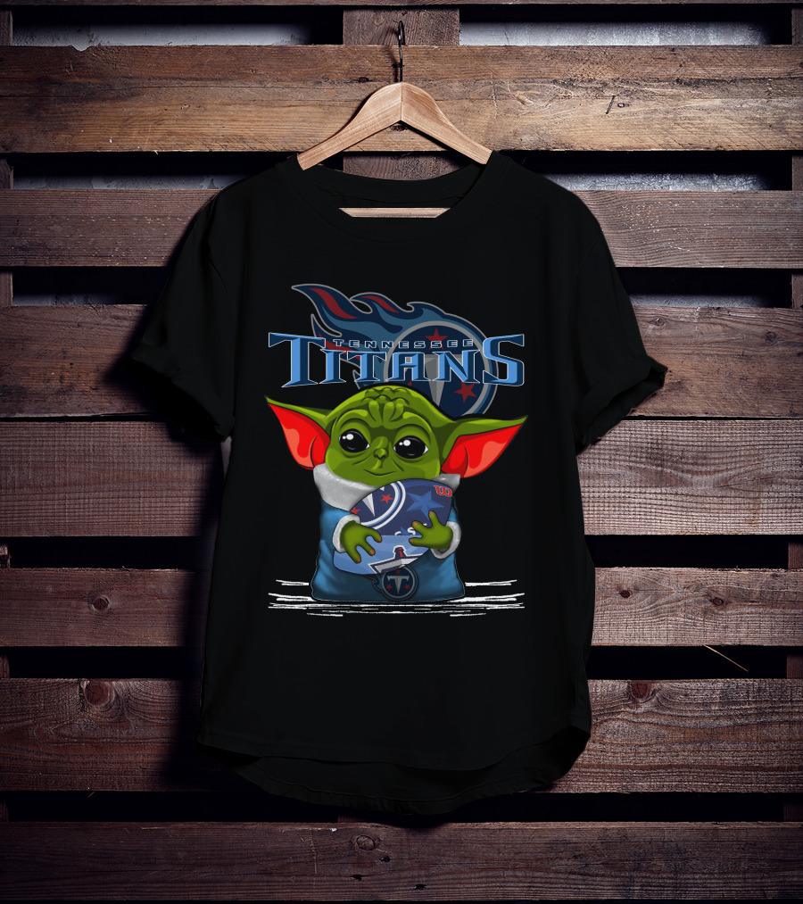 Yoda Holding Tennessee Titans Football Logo Emblem T-Shirt