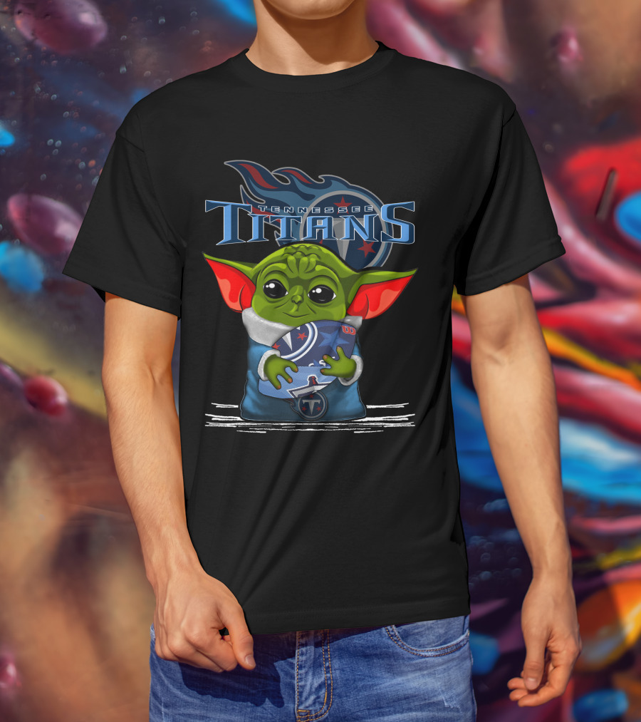 Yoda Holding Tennessee Titans Football Logo Emblem T-Shirt