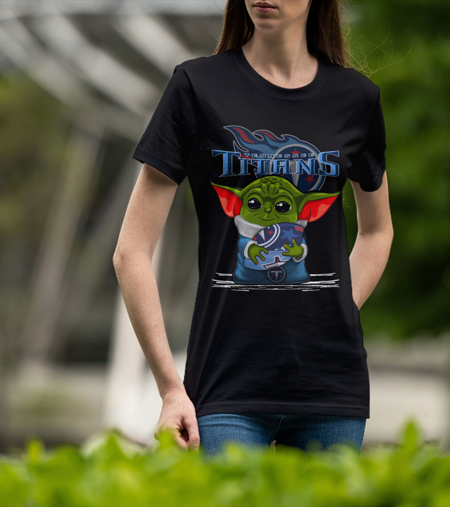 Yoda Holding Tennessee Titans Football Logo Emblem T-Shirt