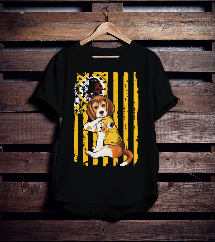Beagle Washington Redskins I Love Mom Dog Tattoo Football Fan Stripes T-Shirt