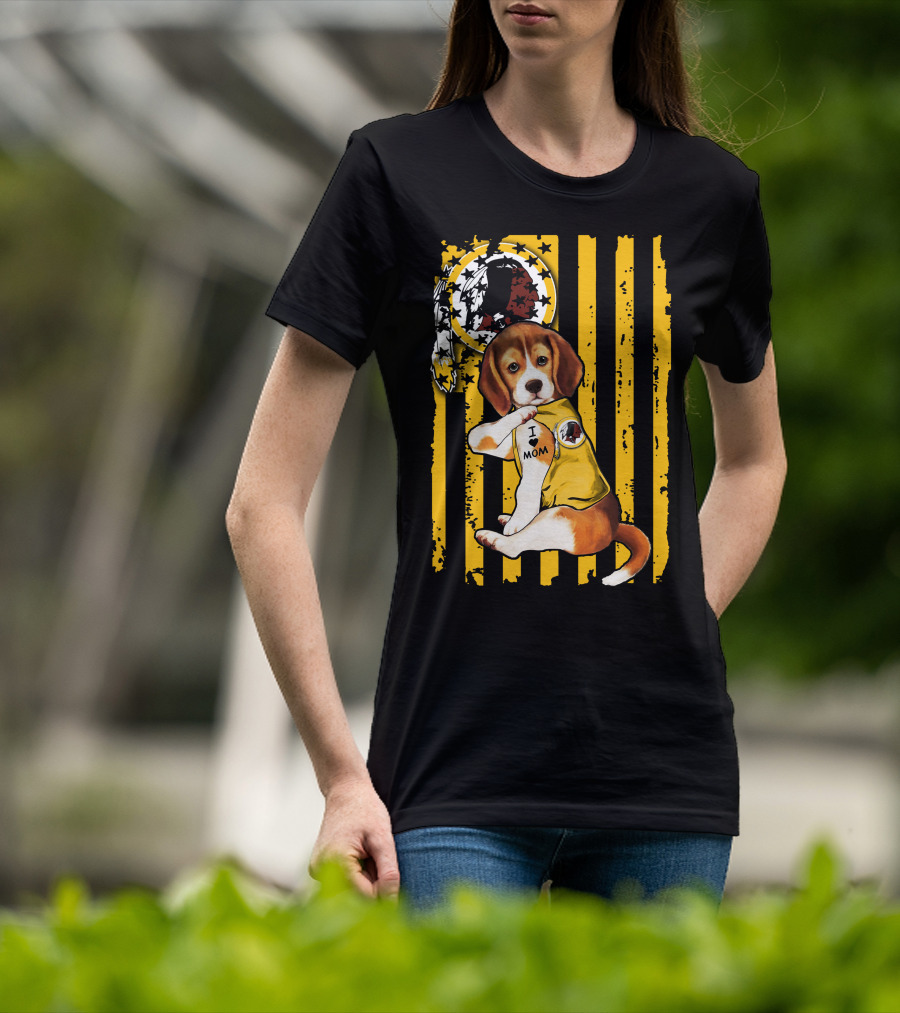 Beagle Washington Redskins I Love Mom Dog Tattoo Football Fan Stripes T-Shirt