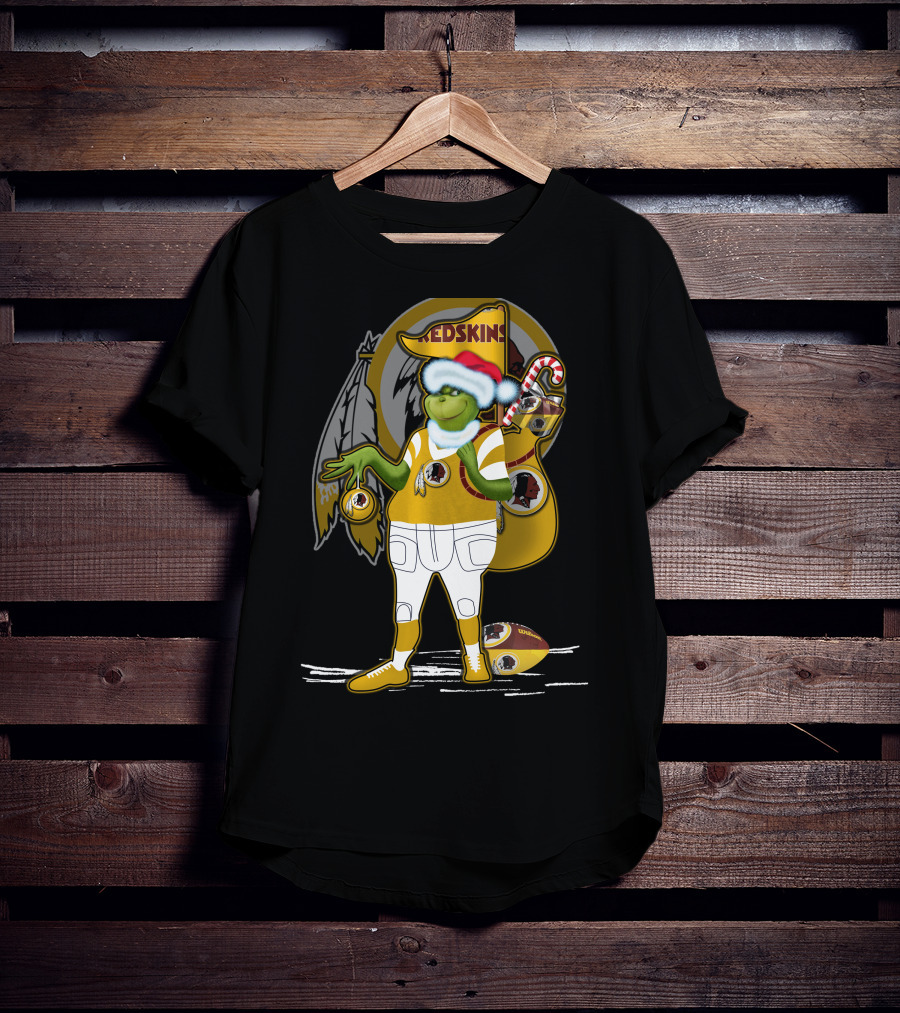 Grinchxmas V1 Washington Redskins Christmas Crossover With Santa Hat And Football Iconography T-Shirt