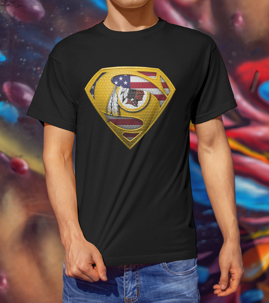 Washington Redskins Superhero Emblem American Flag T-Shirt