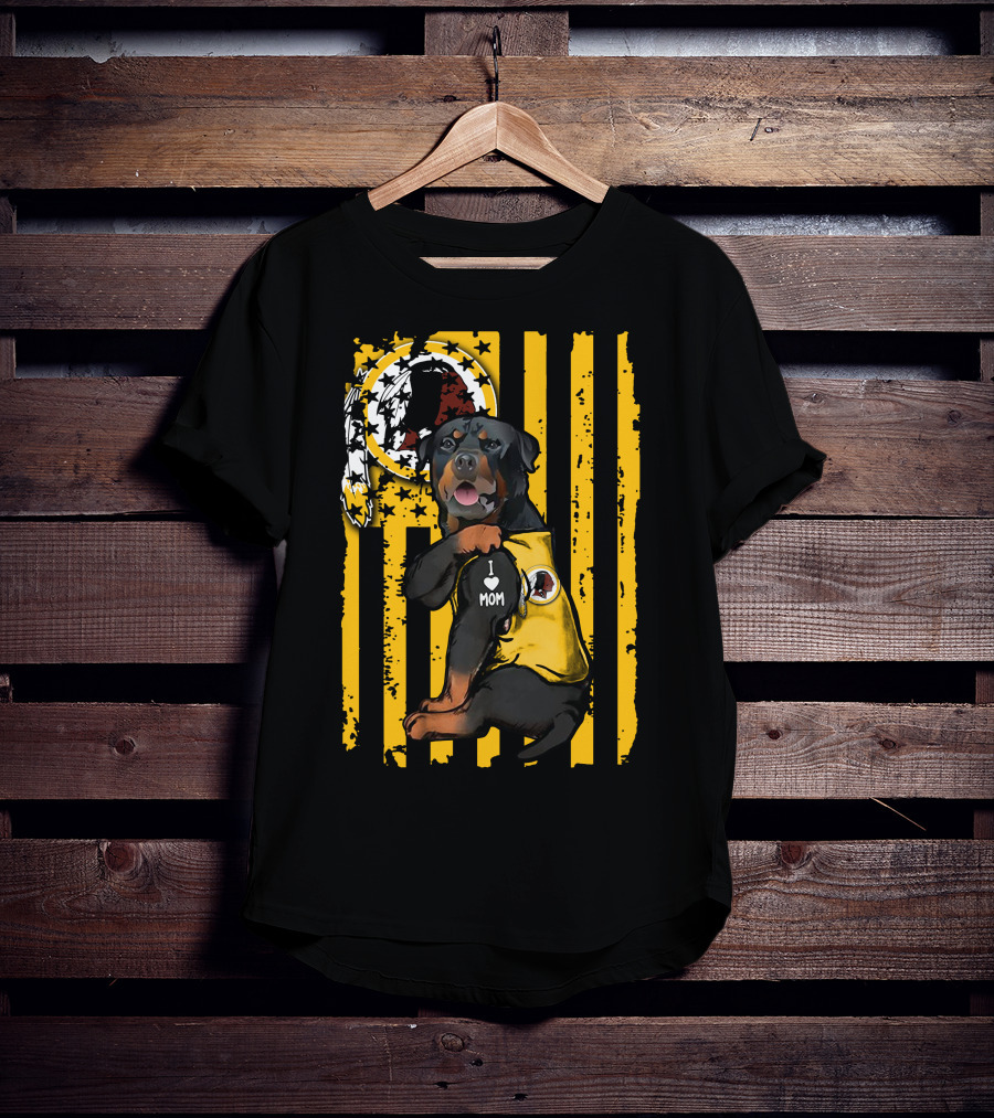 Rottweiler I Love Mom Washington Redskins Logo Stripes T-Shirt