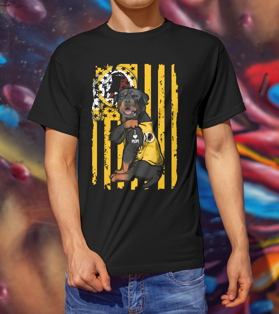 Rottweiler I Love Mom Washington Redskins Logo Stripes T-Shirt