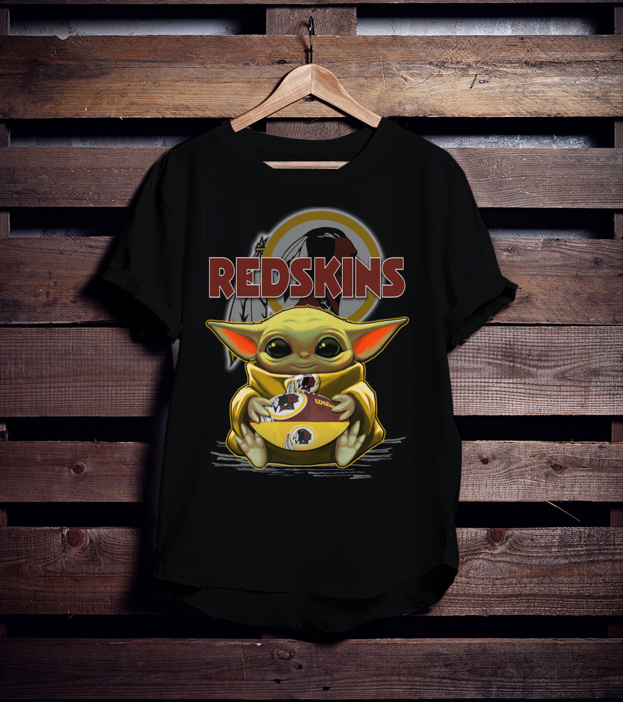 Yoda Redskins Football Baby Holding Team Logo Ball T-Shirt