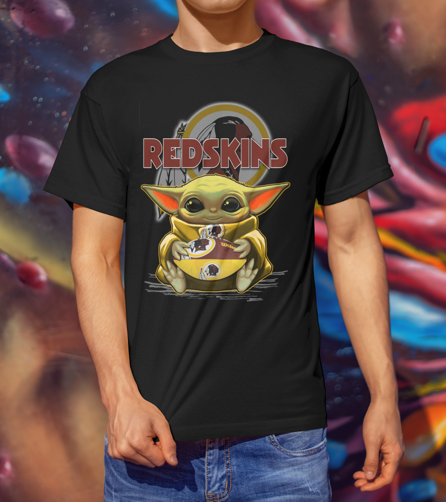 Yoda Redskins Football Baby Holding Team Logo Ball T-Shirt