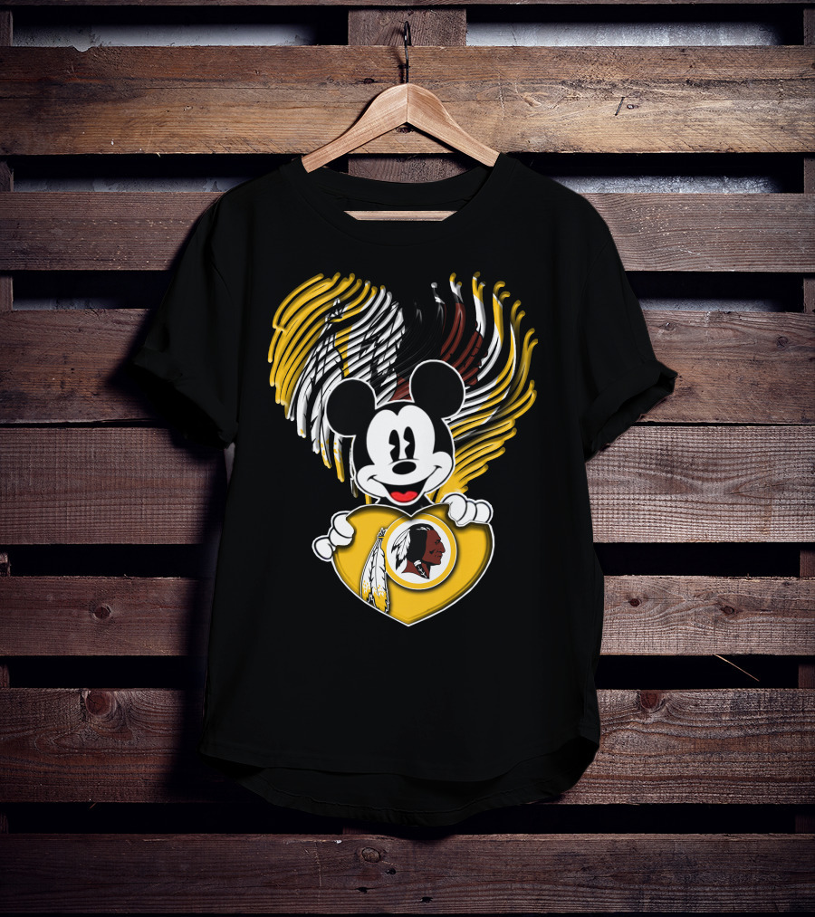 Mick V1 Washington Redskins Heart Motif With Feathers T-Shirt