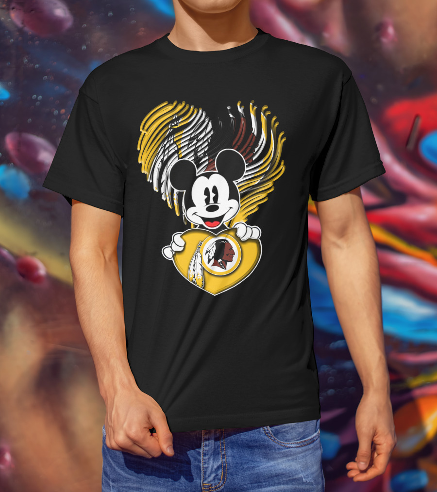 Mick V1 Washington Redskins Heart Motif With Feathers T-Shirt