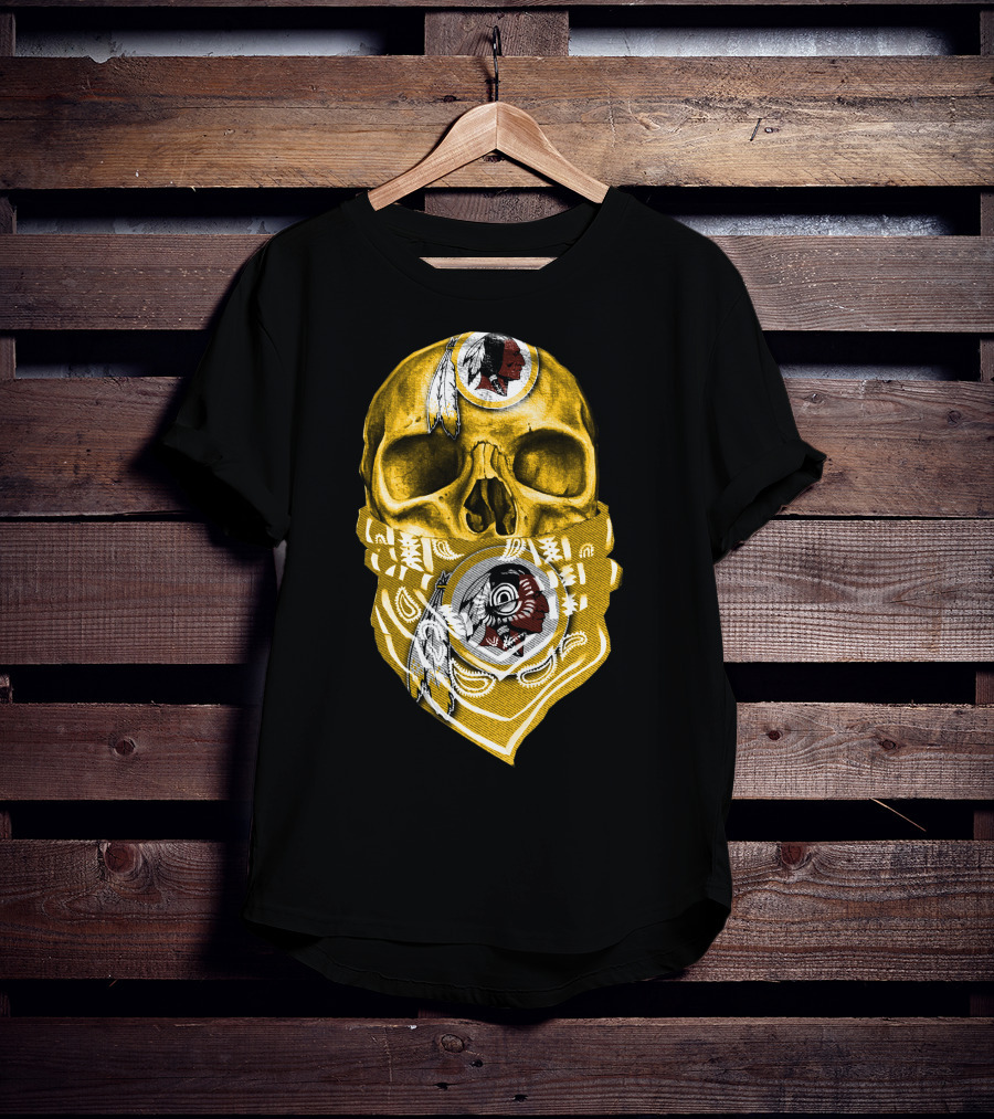 Skull Washington Redskins Logo With Yellow Bandana And Native American Symbolics T-Shirt