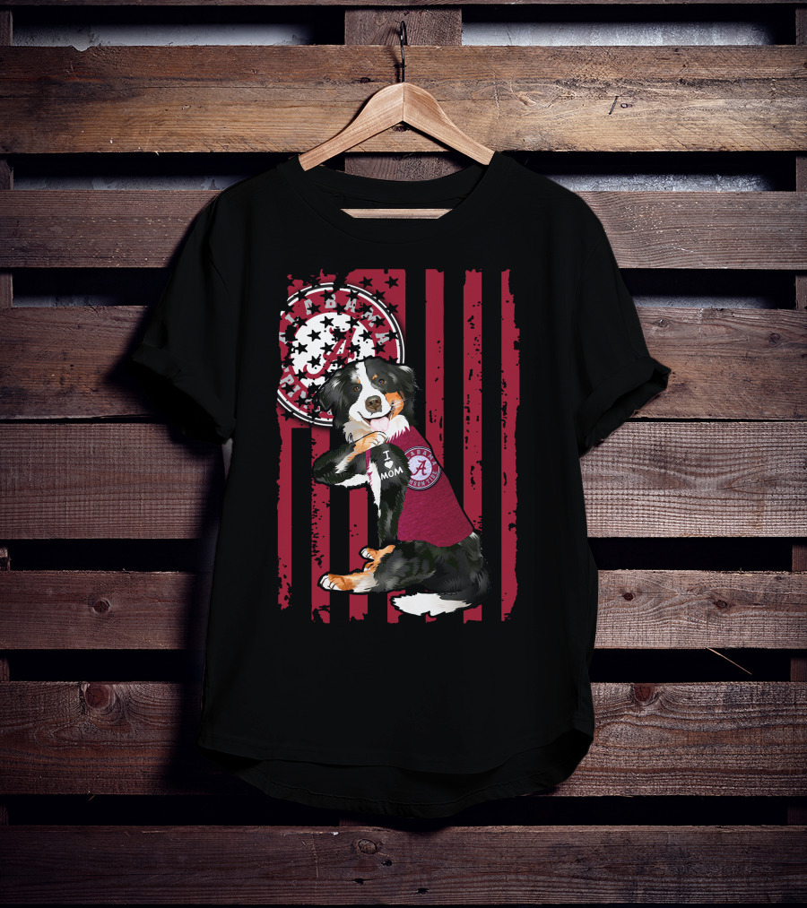 Border Collie Alabama Crimson Tide I Love Mom T-Shirt