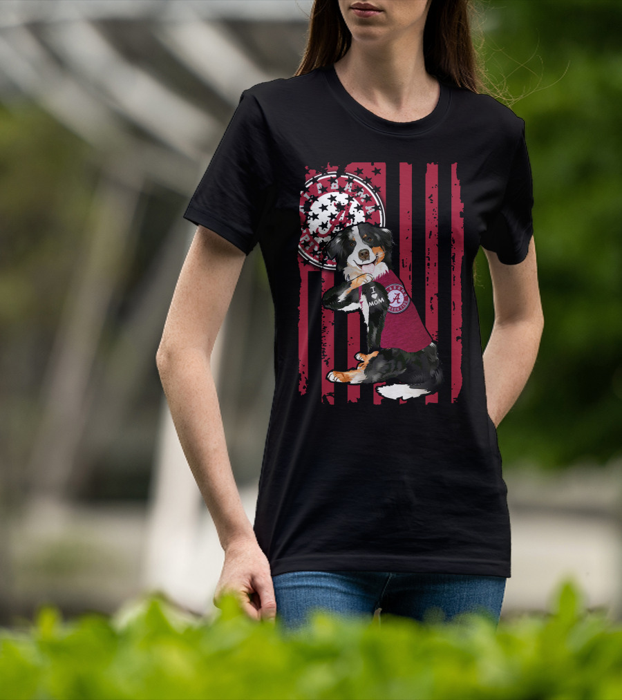 Border Collie Alabama Crimson Tide I Love Mom T-Shirt