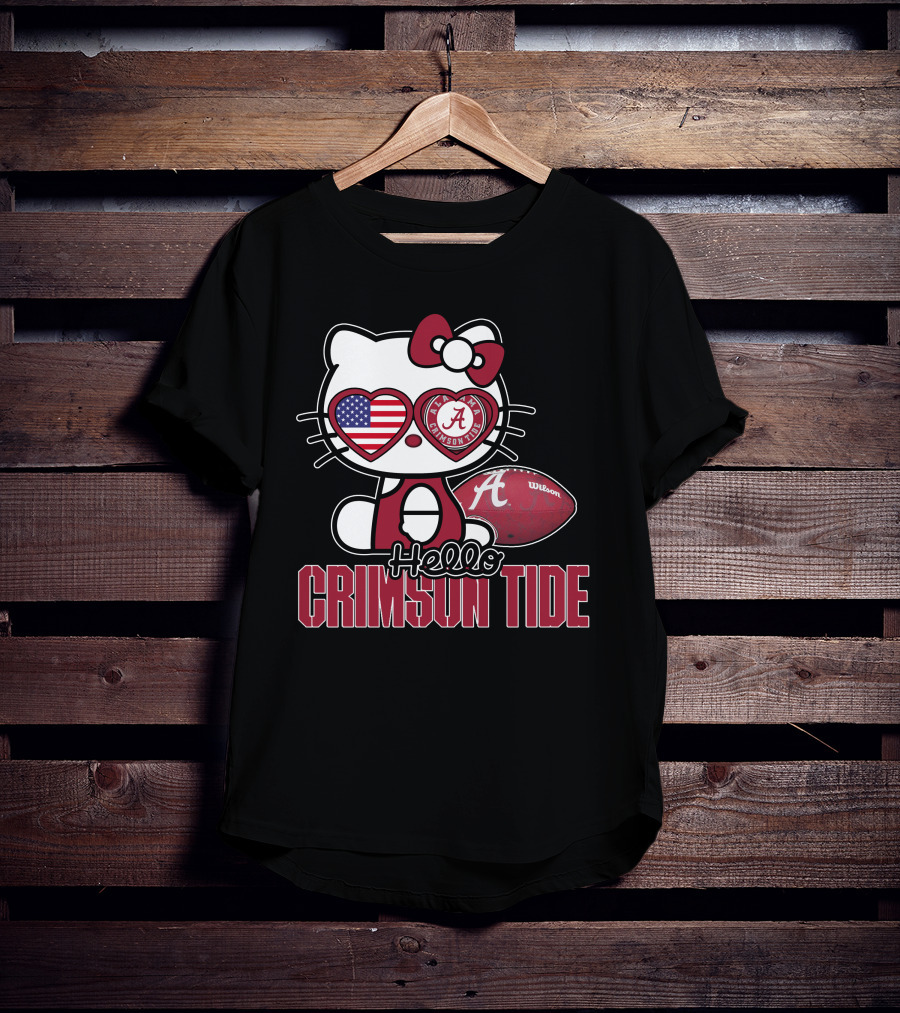 Hello Kitty Alabama Crimson Tide Football Usa Flag T-Shirt