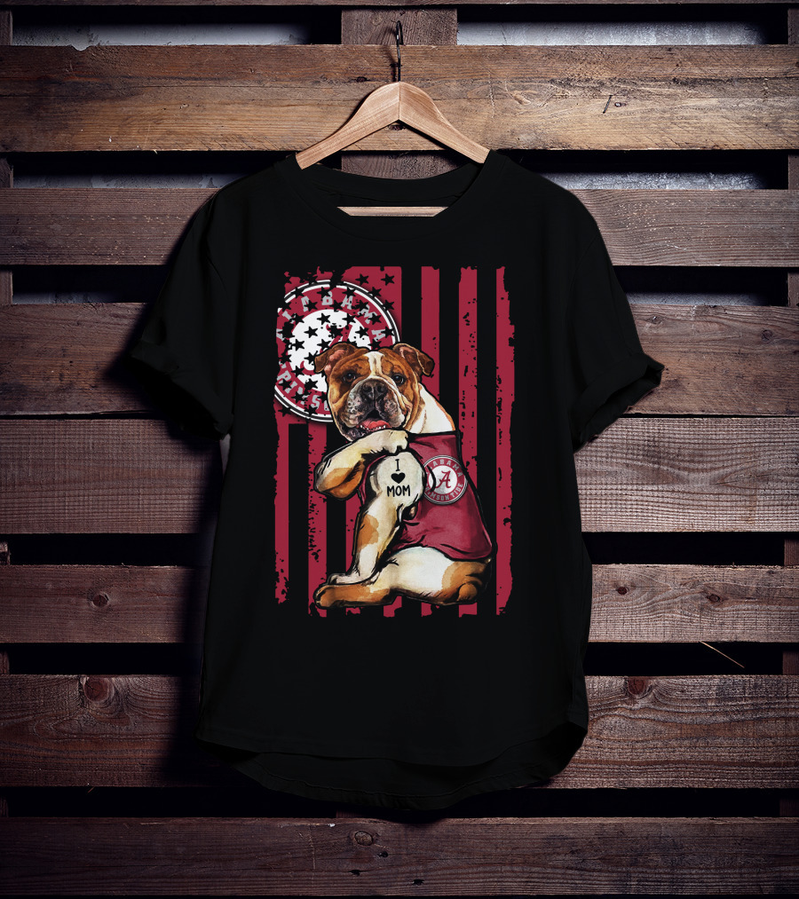 Bulldog I Love Mom Alabama Crimson Tide T-Shirt