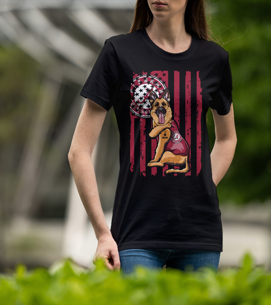 German Shepherd Alabama Crimson Tide Pride With I Love Mom Tattoo T-Shirt