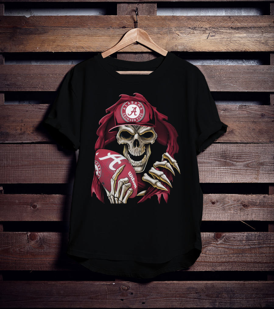 Skullbong Alabama Crimson Tide Skeleton Football Wilson T-Shirt