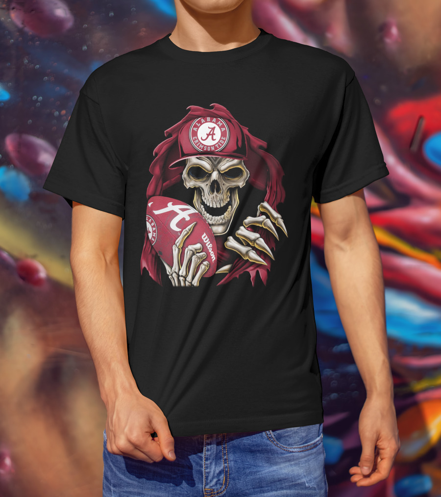 Skullbong Alabama Crimson Tide Skeleton Football Wilson T-Shirt