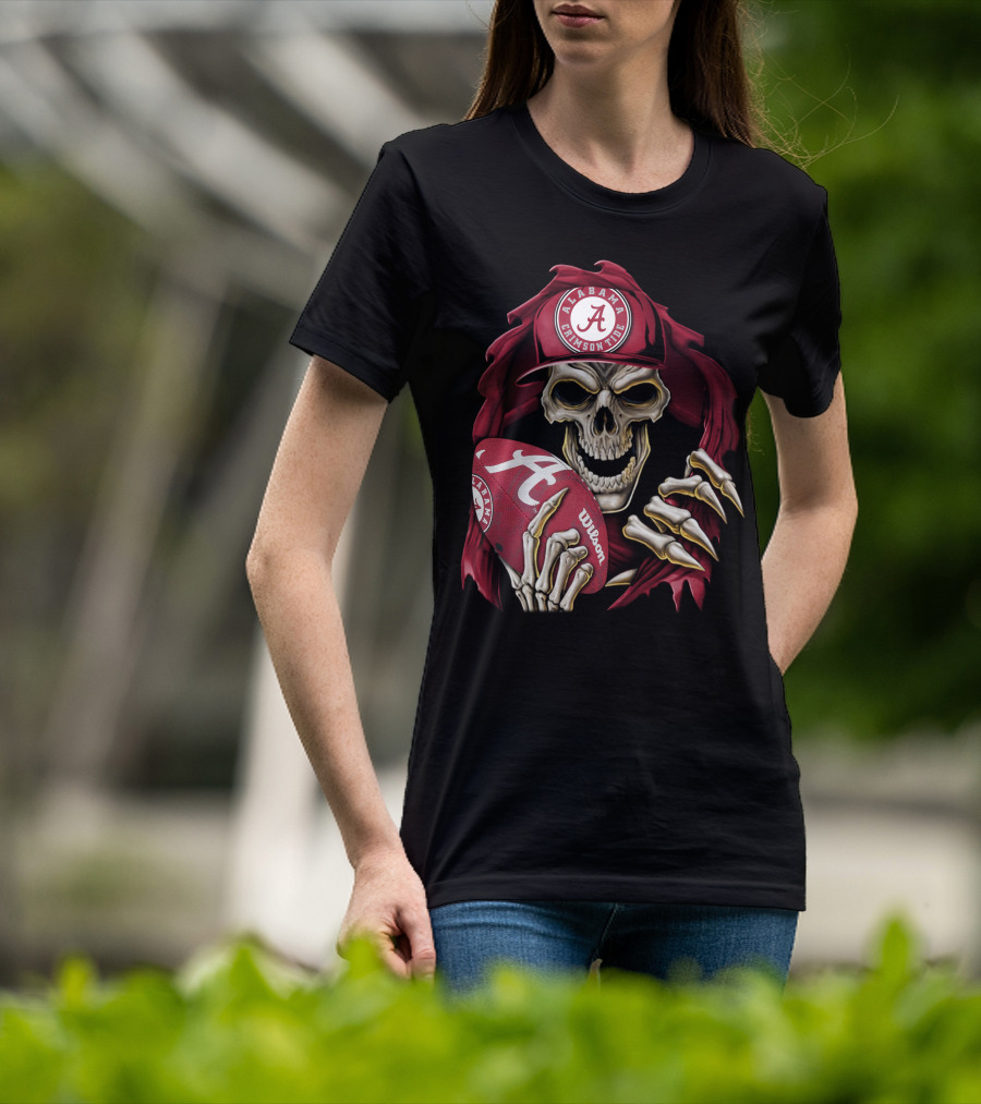 Skullbong Alabama Crimson Tide Skeleton Football Wilson T-Shirt