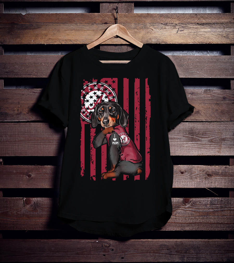 Dachshund Alabama Crimson Tide I Love Mom T-Shirt