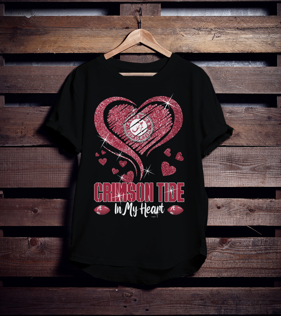 Crimson Tide In My Heart Alabama Football Fan Love T-Shirt
