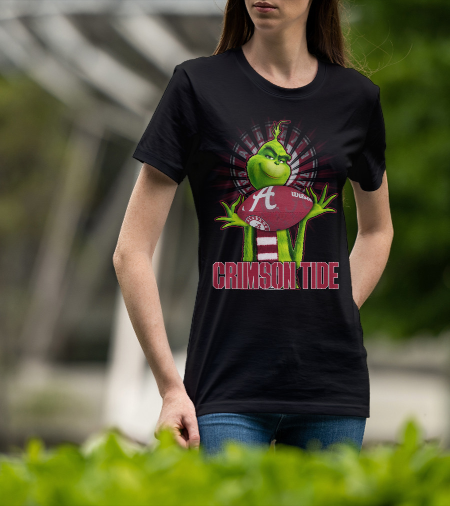 Grinch Holding Alabama Crimson Tide Football Wilson T-Shirt
